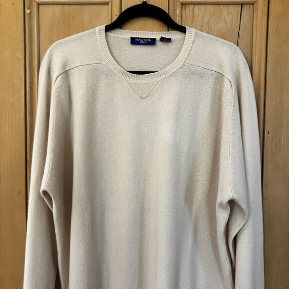Nautica Golf Mens Vintage 100% Cashmere 2 Ply Knit Sweater Size XL White SP EXC - Picture 1 of 11